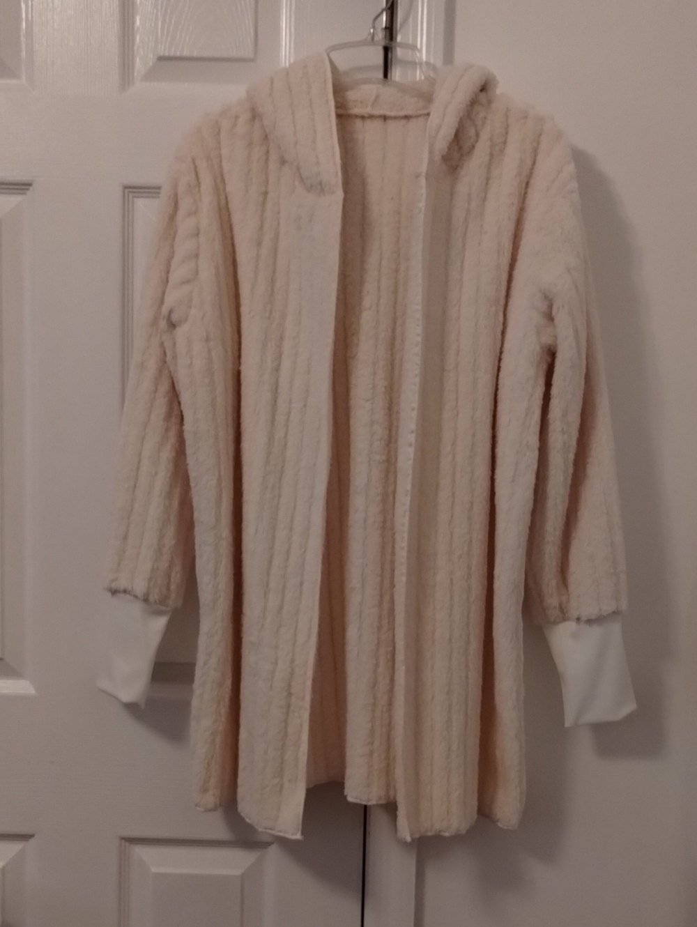 Plush Hooded Open-Front Cardigan Sweater - Cream